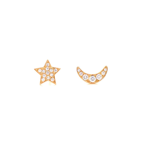 14K Yellow Gold Diamond Moon & Star Earrings-EARRINGS-majolie-