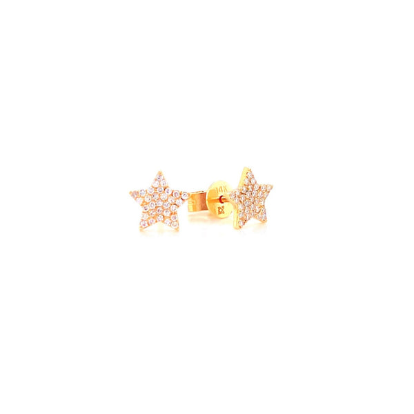 14K Yellow Gold Diamond Star Stud Earrings