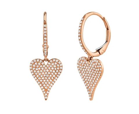 14K Yellow Gold Diamond Pave Heart Dangle Earrings-EARRINGS-Maurice's Jewelers-ROSE GOLD-