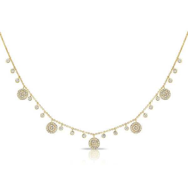 14K Yellow Gold Diamond Dangle Disc Necklace