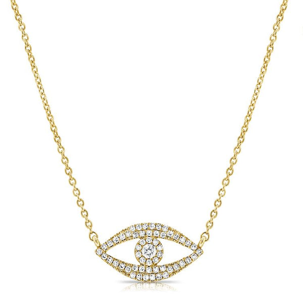 14K Yellow Gold Diamond Evil Eye Pendant