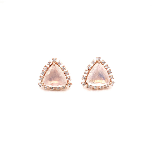 14K Rose Gold Diamond and Trillion Moonstone Earrings