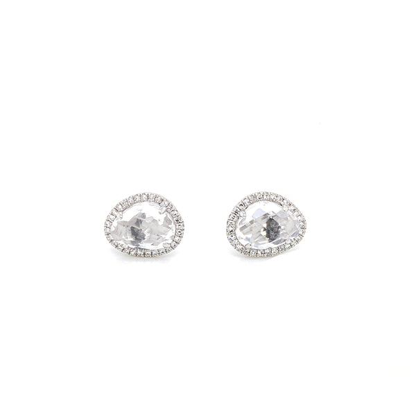 14K White Gold Round Diamond + White Topaz Stud Earrings-EARRINGS-first image design corp-
