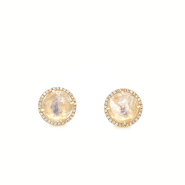 14K Yellow Gold Round Diamond + Round Moonstone Earrings-EARRINGS-majolie-