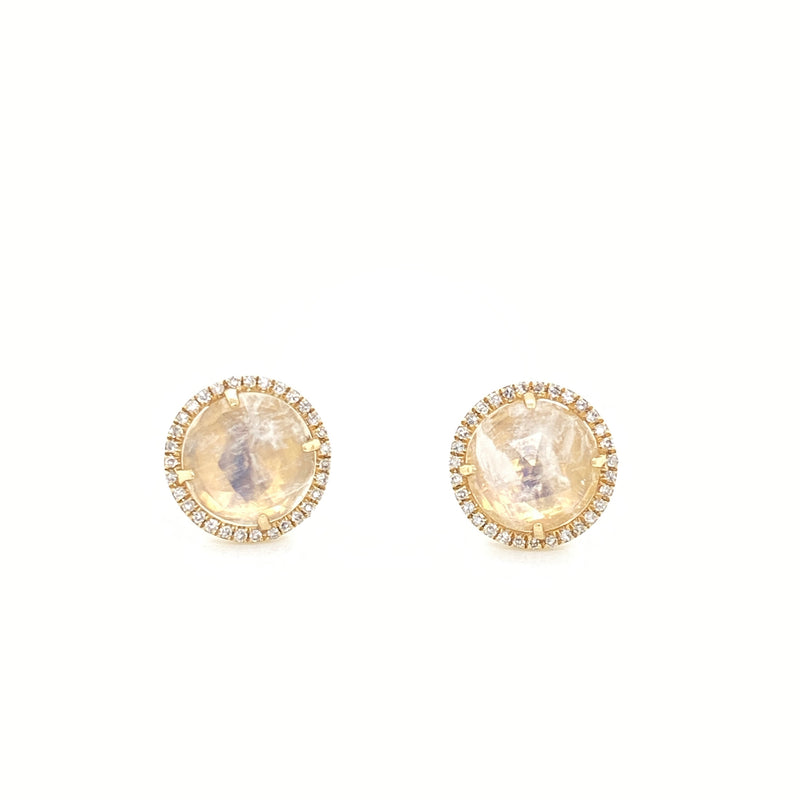 14K Yellow Gold Round Diamond + Round Moonstone Earrings-EARRINGS-majolie-