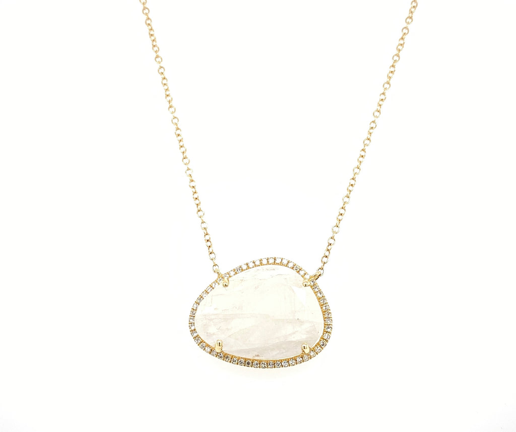 14K Yellow Gold Round Diamond + Moonstone Freeform Necklace-Necklaces-majolie-Yellow Gold-