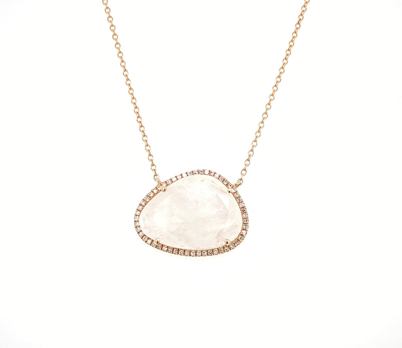 14K Rose Gold Round Diamond + Moonstone Freeform Necklace