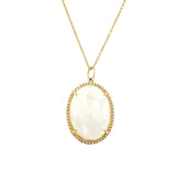 14K Yellow Gold Round Diamond + Oval Rainbow Moonstone Pendant-Necklaces-GETANA & CO-