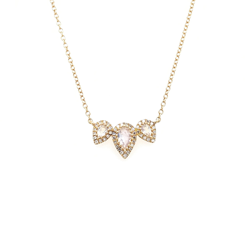 14K Yellow Gold Round Diamond + Pear Shape Moonstone Necklace-Necklaces-majolie-Yellow Gold-