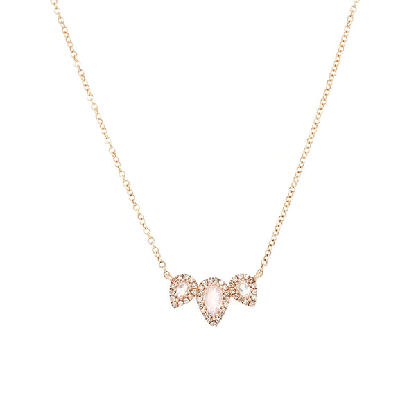 14K Rose Gold Round Diamond + Pear Shape Moonstone Necklace-Necklaces-Maurice's Jewelers-Rose Gold-
