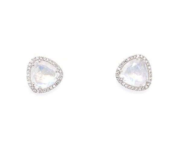 14K White Gold Round Diamond + Rainbow Moonstone Earrings-EARRINGS-majolie-