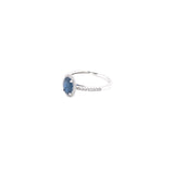 14K White Gold Oval Blue Sapphire + Round Diamond Ring-Rings-lau international-