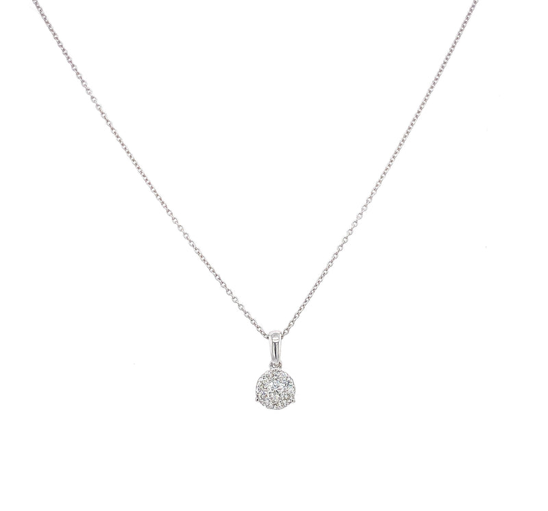 14K White Gold Diamond Cluster Small Necklace-Necklaces-VIMCO DIAMOND CORP-