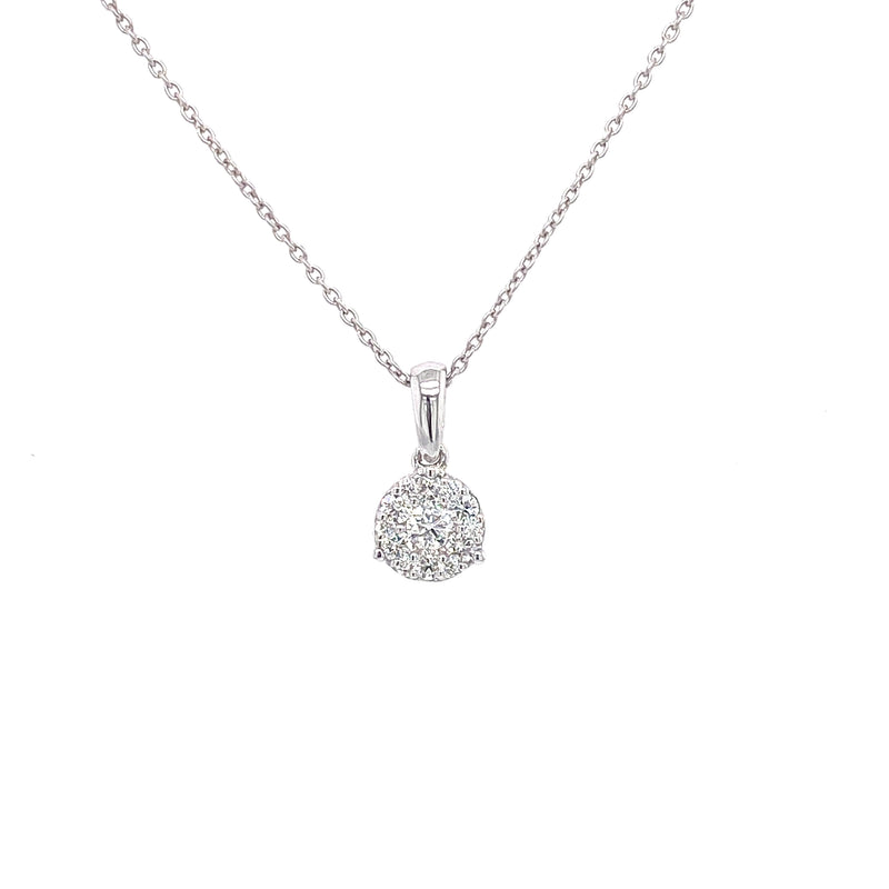 14K White Gold Diamond Cluster Small Necklace-Necklaces-VIMCO DIAMOND CORP-