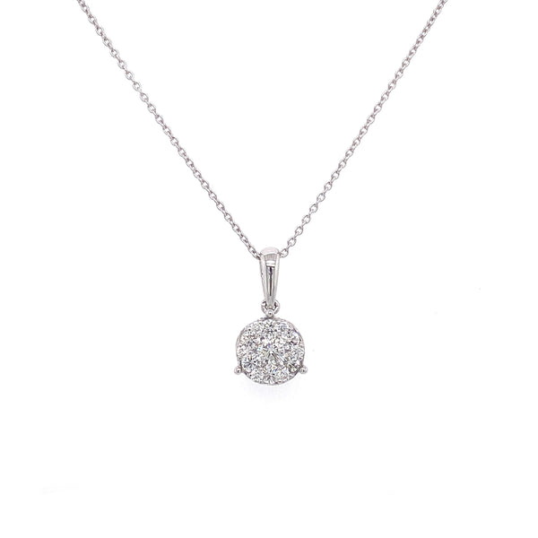 14K White Gold Diamond Cluster Large Necklace