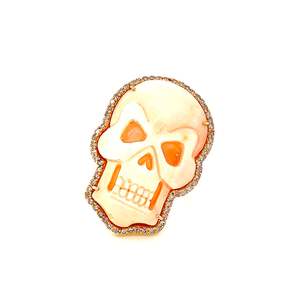 14K Yellow Gold Diamond Skull Cameo Ring-Rings-Hari Jewelers Inc.-