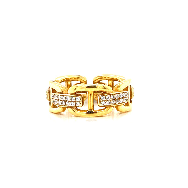 18K Yellow Gold Diamond Fancy Link Ring-Rings-Pink Diamond-