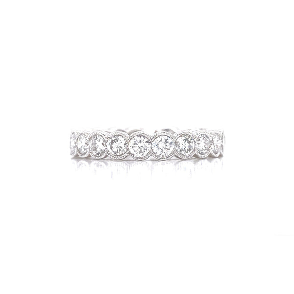 14K White Gold Diamond Bezel Milgrain Eternity Band