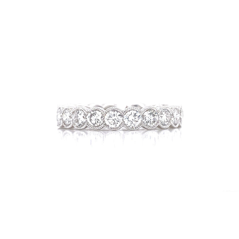 14K White Gold Diamond Bezel Milgrain Eternity Band
