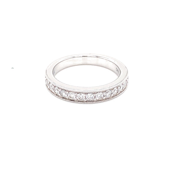 14K White Gold Diamond Milgrain Halfway Band-Rings-Diamond Forever of USA-