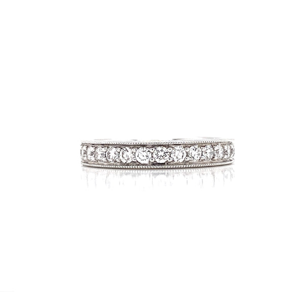 14K White Gold Diamond Milgrain Halfway Band-Rings-Diamond Forever of USA-