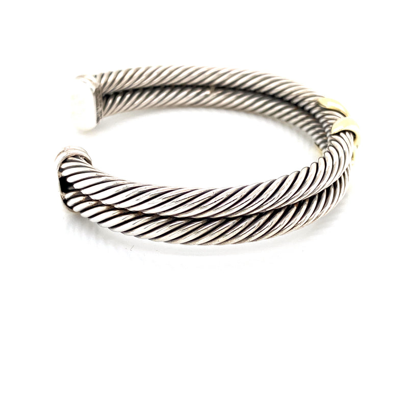 14K Yellow Gold + Sterling Silver "X" Cuff Bangle-Bangles-Maurice's Jewelers-