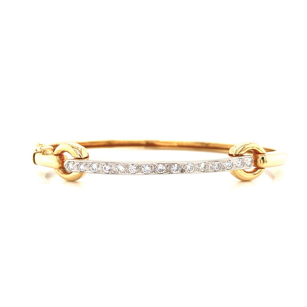 14K Yellow Gold Diamond Bar Bangle