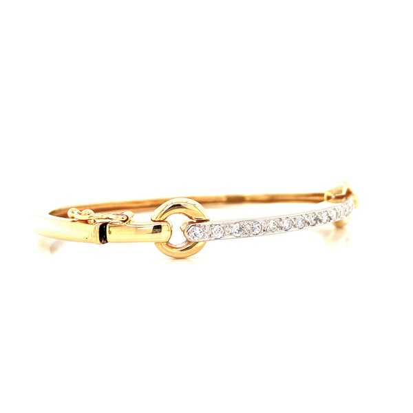 14K Yellow Gold Diamond Bar Bangle