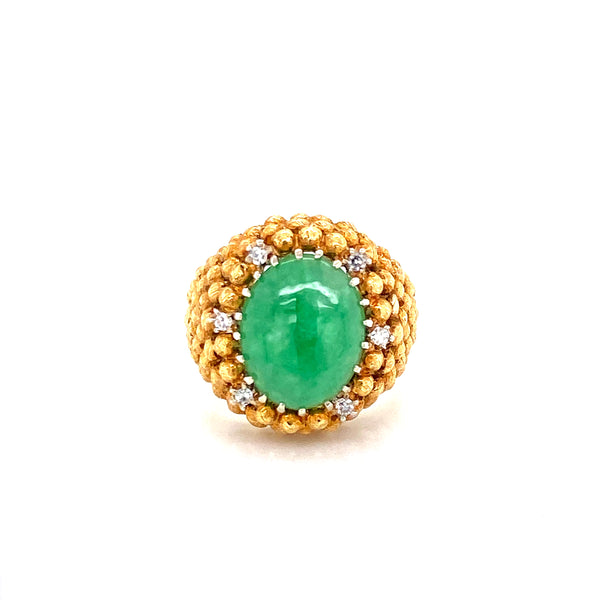 18K Yellow Gold Diamond + Jadeite Domed Ring-Rings-Maurice's Jewelers-