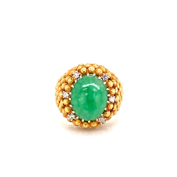 18K Yellow Gold Diamond + Jadeite Domed Ring