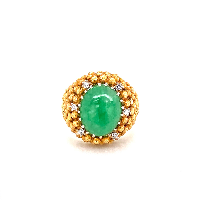 18K Yellow Gold Diamond + Jadeite Domed Ring
