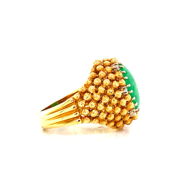 18K Yellow Gold Diamond + Jadeite Domed Ring