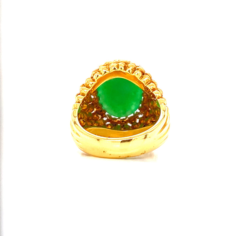 18K Yellow Gold Diamond + Jadeite Domed Ring