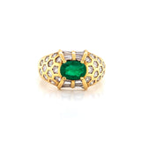 18K Yellow Gold Diamond + Emerald Ring