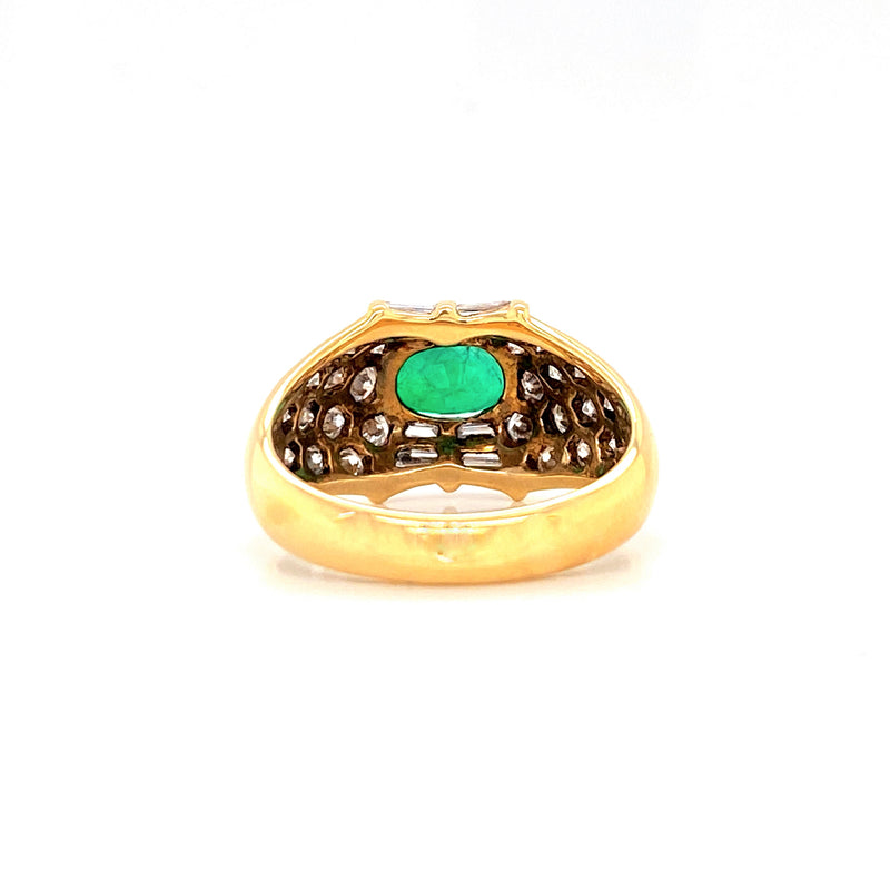 18K Yellow Gold Diamond + Emerald Ring