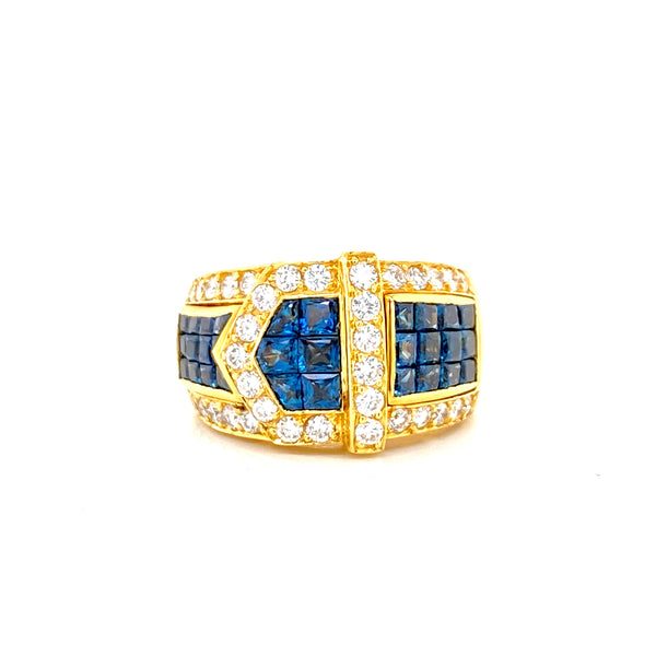 18K Yellow Gold Diamond + Sapphire Ring