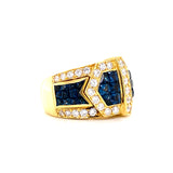 18K Yellow Gold Diamond + Sapphire Ring