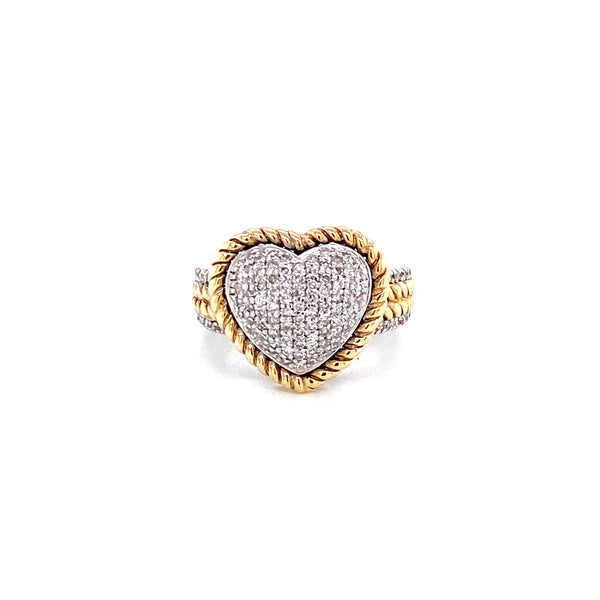 14K Two Tone Gold Diamond Pave Heart Ring