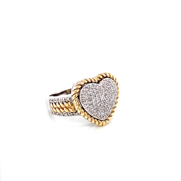 14K Two Tone Gold Diamond Pave Heart Ring