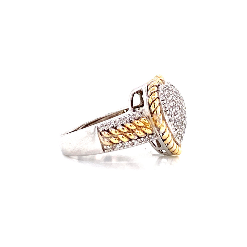 14K Two Tone Gold Diamond Pave Heart Ring