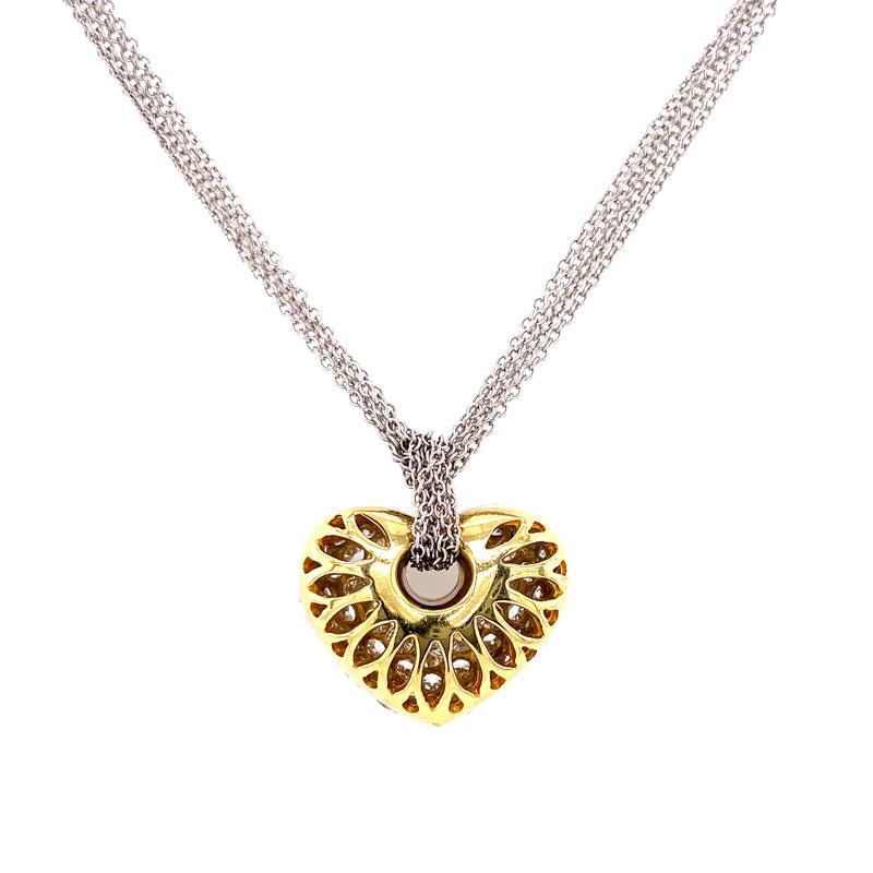 18K White & Yellow Diamond Puffed Heart Pendant + Multi Cable Chain-Necklaces-Maurice's Jewelers-