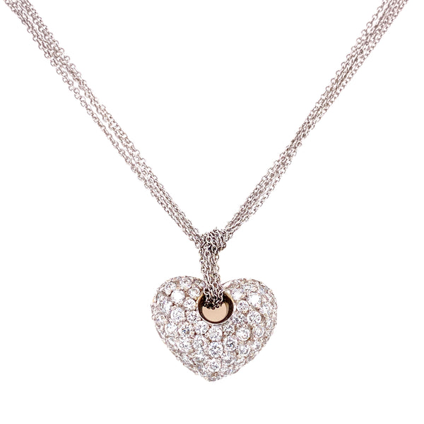 18K White & Yellow Diamond Puffed Heart Pendant + Multi Cable Chain