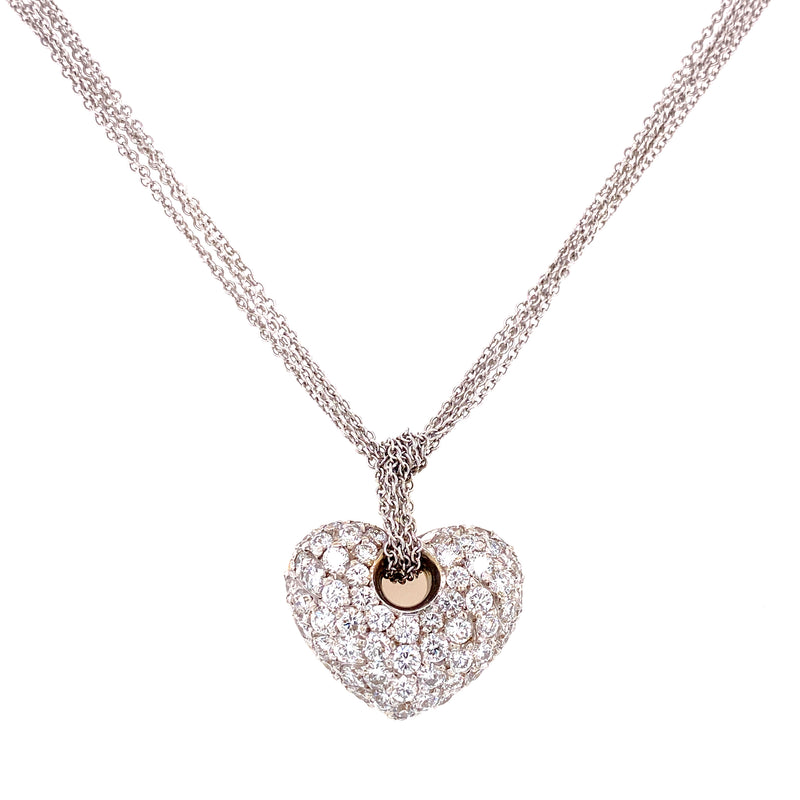 18K White & Yellow Diamond Puffed Heart Pendant + Multi Cable Chain-Necklaces-Maurice's Jewelers-