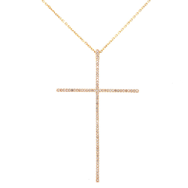 14K Yellow Gold Extra Large Diamond Cross Necklace