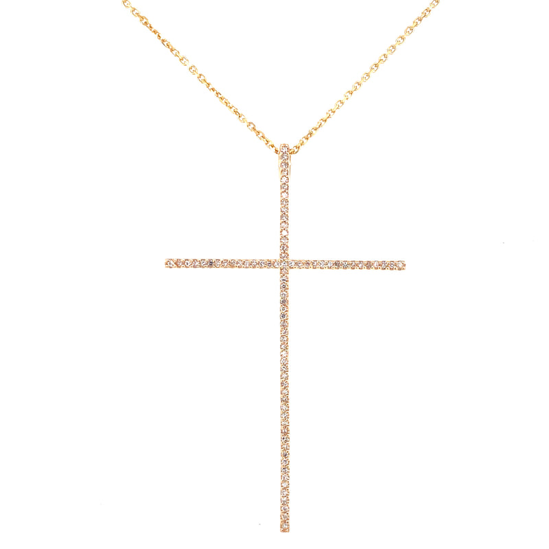 14K Rose Gold Extra Large Diamond Cross Necklace