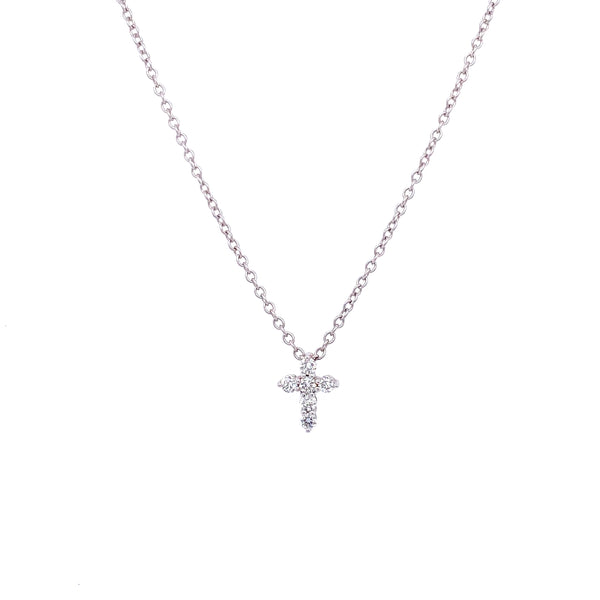 18K White Gold Diamond Mini Cross-Necklaces-JUAN CARLOS GARCIA USA-WHITE GOLD-