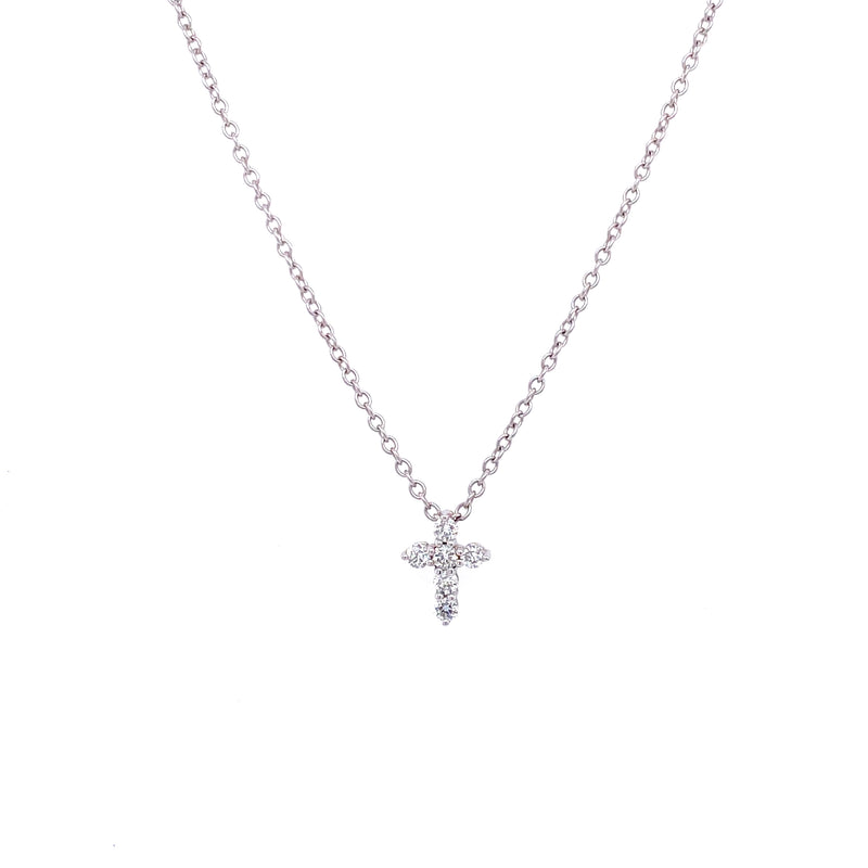 18K White Gold Diamond Mini Cross-Necklaces-JUAN CARLOS GARCIA USA-WHITE GOLD-