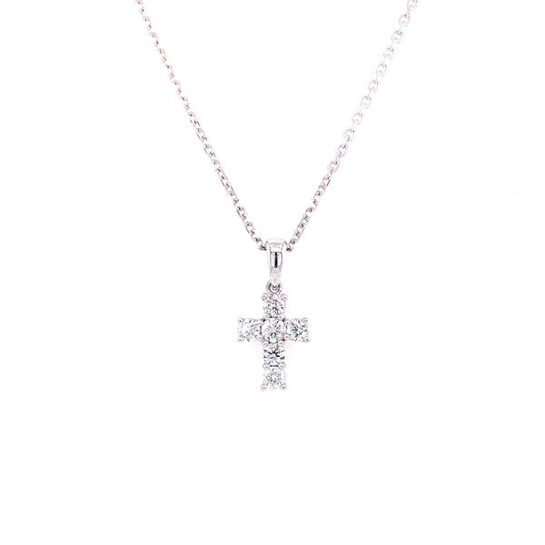 14K White Gold Diamond Medium Cross Necklace-Necklaces-lau international-
