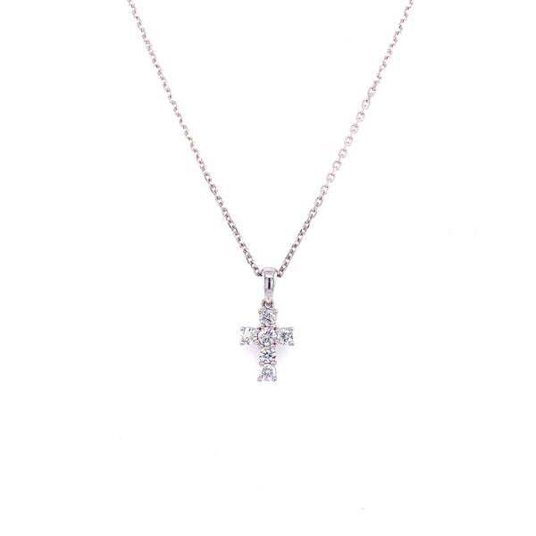 14K White Gold Diamond Medium Cross Necklace-Necklaces-lau international-