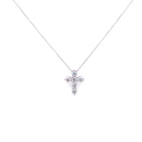 18K White Gold Diamond Cross Necklace-Necklaces-pink diamond-